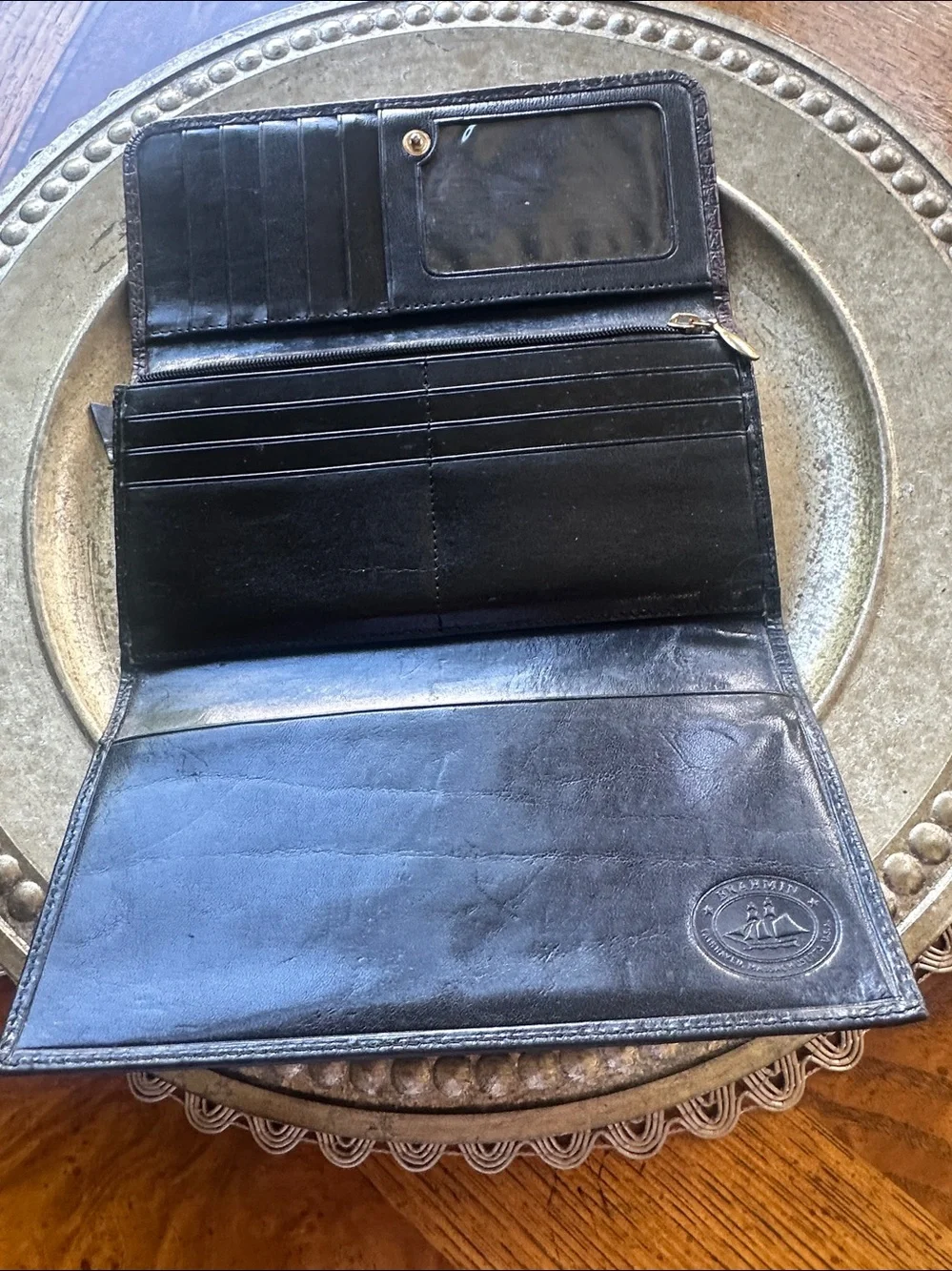 Brahmin Brown Croc-Embossed Leather Card & Key Holder with Black Interior
